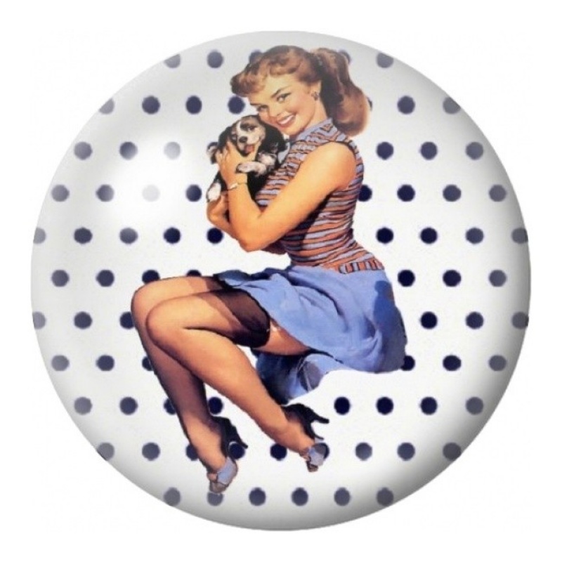 Cabochon en Verre Illustré Pin-up avec son Petit Chien 12 à 25mm