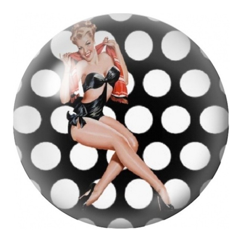 Cabochon en Verre Illustré Pin-up et Chat Noir 12 à 25mm
