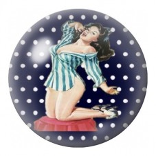 Cabochon en Verre Illustré Pin-up au Corset Rayé 12 à 25mm pour la Création de Bijoux Fantaisie - DIY