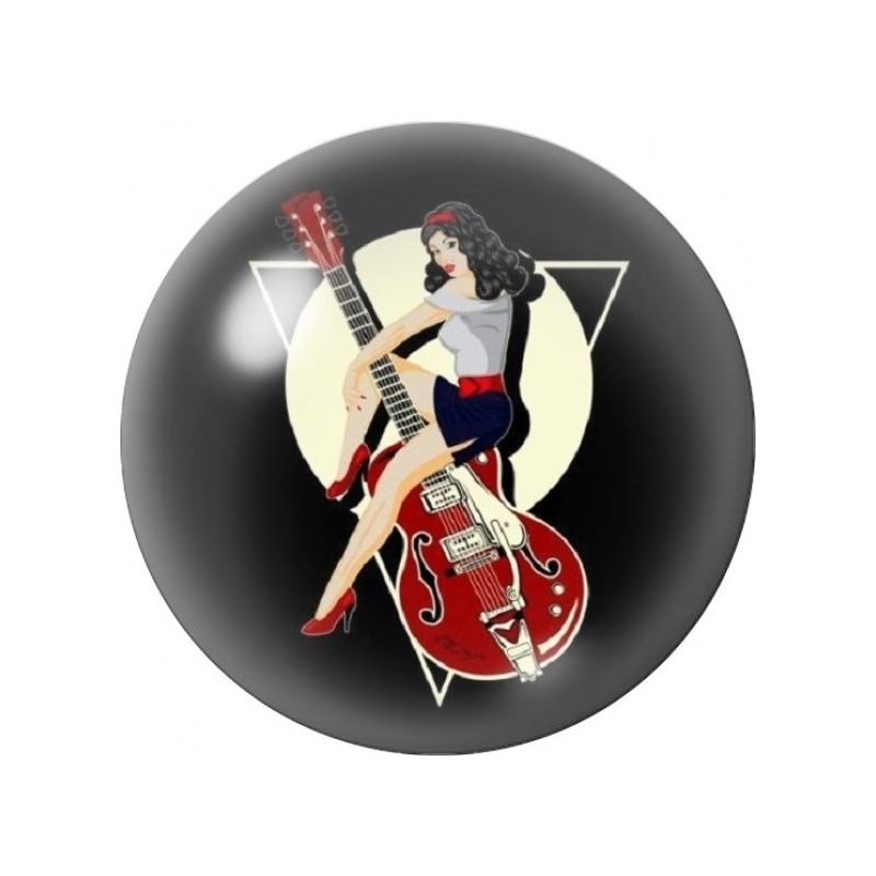 Cabochon en Verre Illustré Pin-up aux Guitares Rock 12 à 25mm