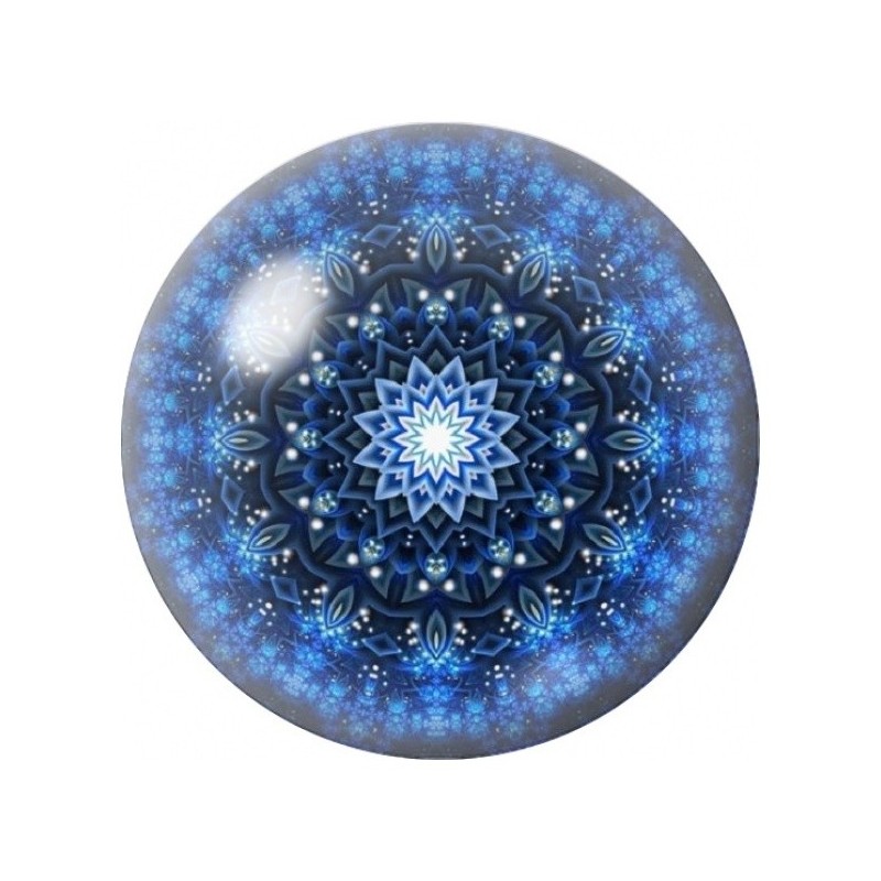 Cabochon en Verre Illustré Mandala Étoile Bleu Nuit 12 à 25mm