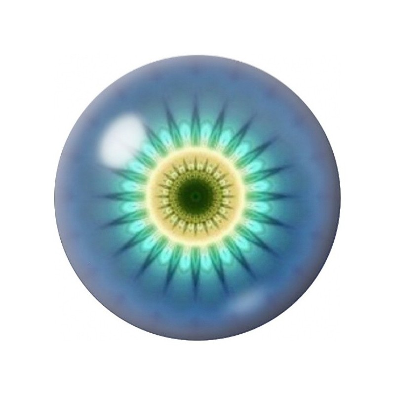 Cabochon en Verre Illustré Mandala Halo Vert sur Bleu 12 à 25mm