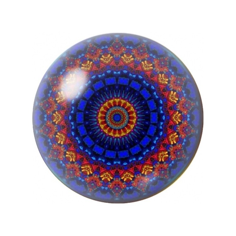 Cabochon en Verre Illustré Mandala Royal Bleu et Rouge 12 à 25mm