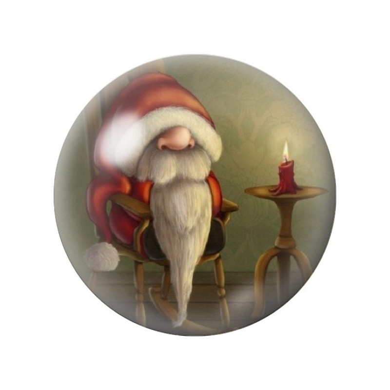 Cabochon en Verre Illustré Gnome de Noël à la Bougie 12 à 25mm