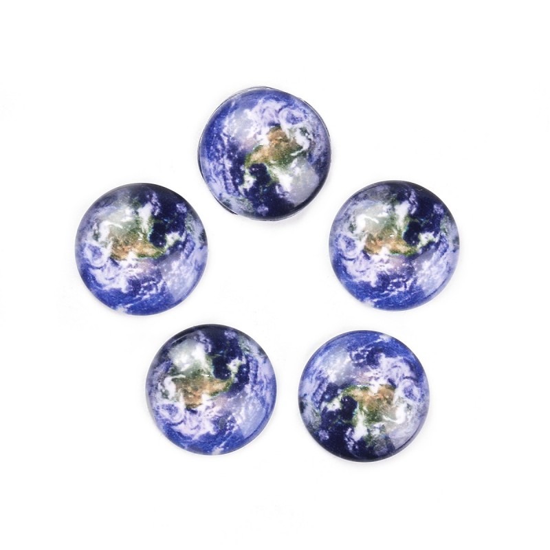 2 Cabochons en Verre Illustré Planète Terre 10mm