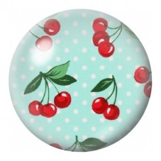 Cabochon en Verre Illustré Cerises sur Bleu à Pois 12 à 25mm pour la Création de Bijoux Fantaisie - DIY