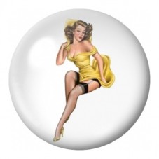 Cabochon en Verre Illustré Pin-up en Robe Jaune 12 à 25mm pour la Création de Bijoux Fantaisie - DIY