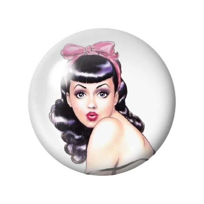 Cabochon en Verre Illustré Portrait Pin-up au Nœud Rose 12 à 25mm