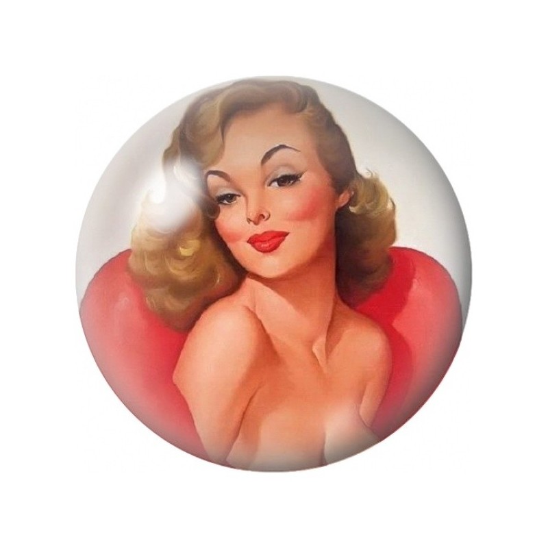 Cabochon en Verre Illustré Portrait Pin-up Blonde en Rouge 12 à 25mm