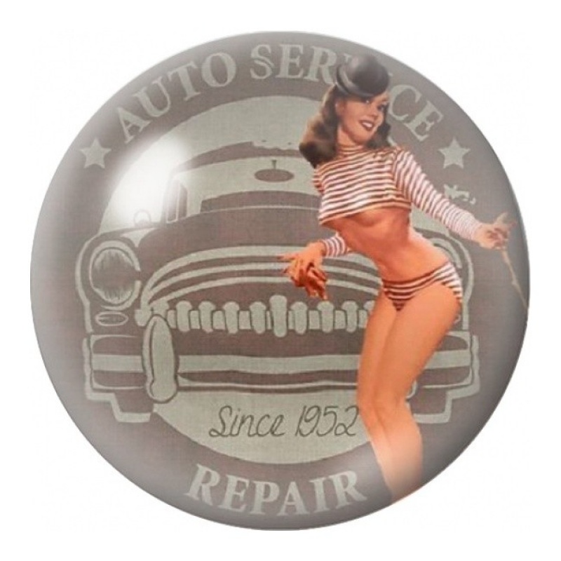Cabochon en Verre Illustré Pin-up Auto Service 12 à 25mm