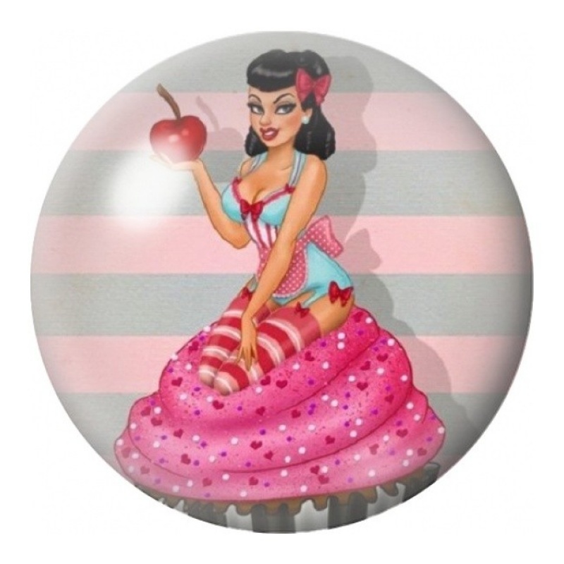 Cabochon en Verre Illustré Pin-up à la Pomme Rouge 12 à 25mm