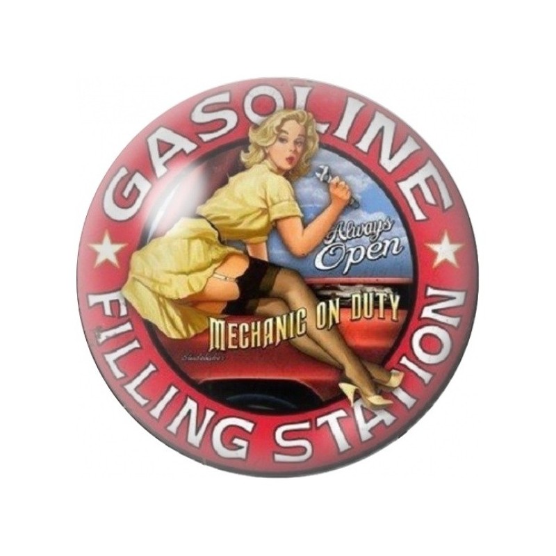 Cabochon en Verre Illustré Pin-up Filling Station 12 à 25mm