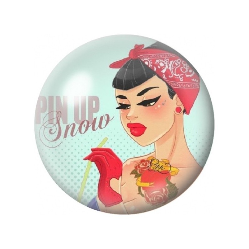 Cabochon en Verre Illustré Pin-up Power au Bandana Rouge 12 à 25mm