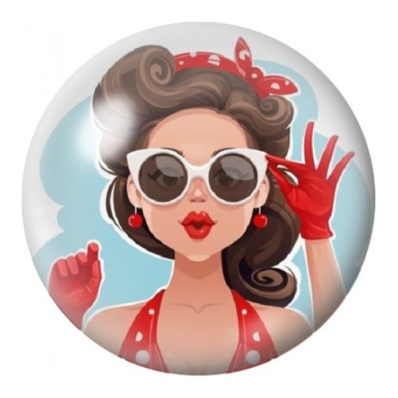 Cabochon en Verre Illustré Pin-up aux Lunettes Blanches 12 à 25mm