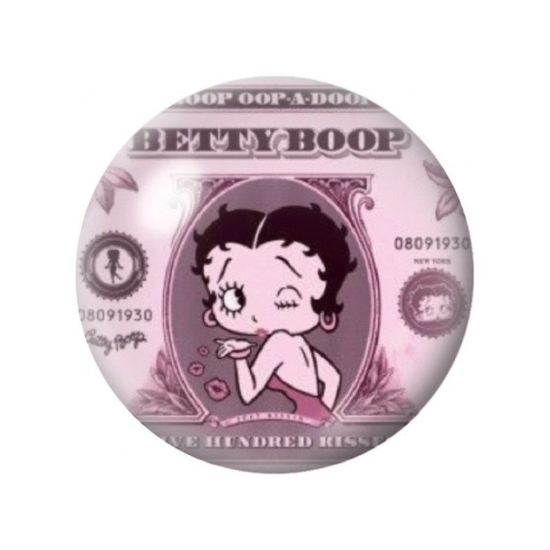 Cabochon en Verre Illustré Betty Boop Billet Rose 12 à 25mm