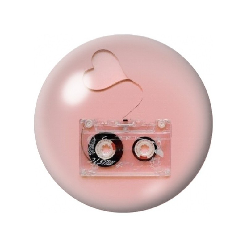 Cabochon en Verre Illustré Cassette Transparente au Cœur 12 à 25mm