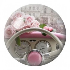 Cabochon en Verre Illustré Volant de Voiture Rose Vintage 12 à 25mm pour la Création de Bijoux Fantaisie - DIY