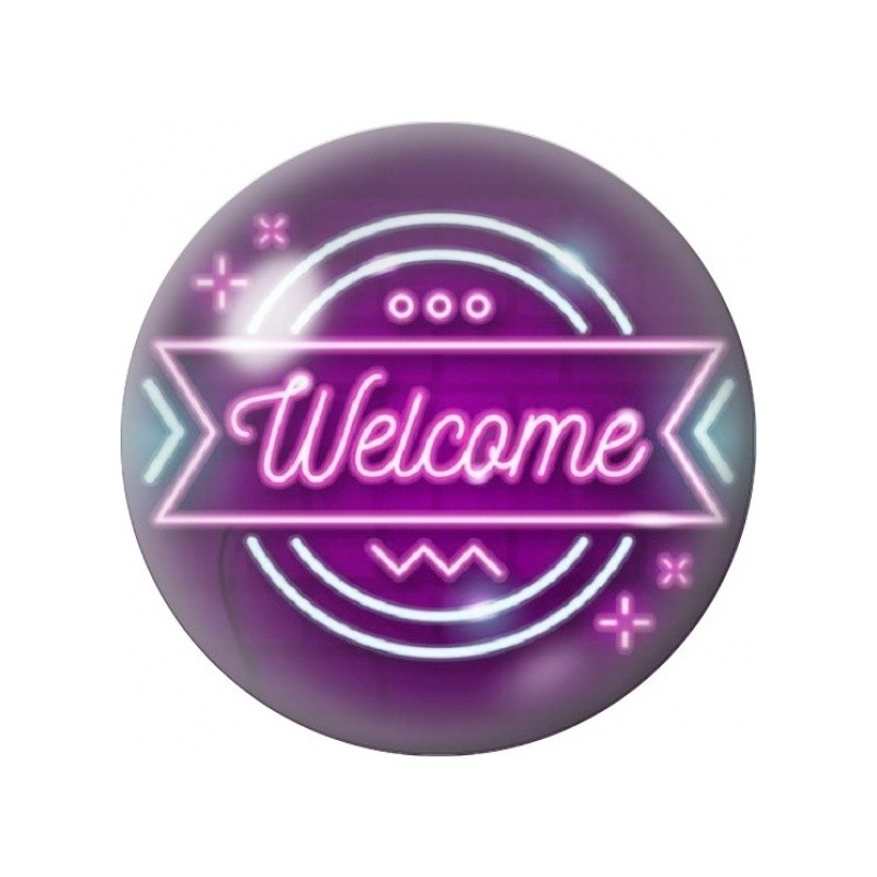 Cabochon en Verre Illustré Néon Welcome Rose et Bleu 12 à 25mm