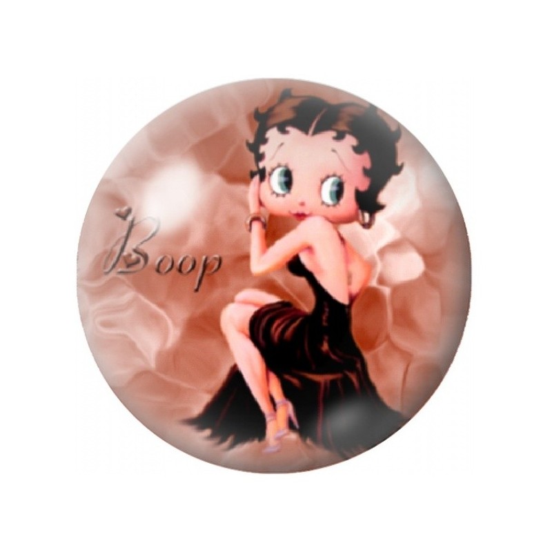 Cabochon en Verre Illustré Betty Boop sur Satin Rose 12 à 25mm