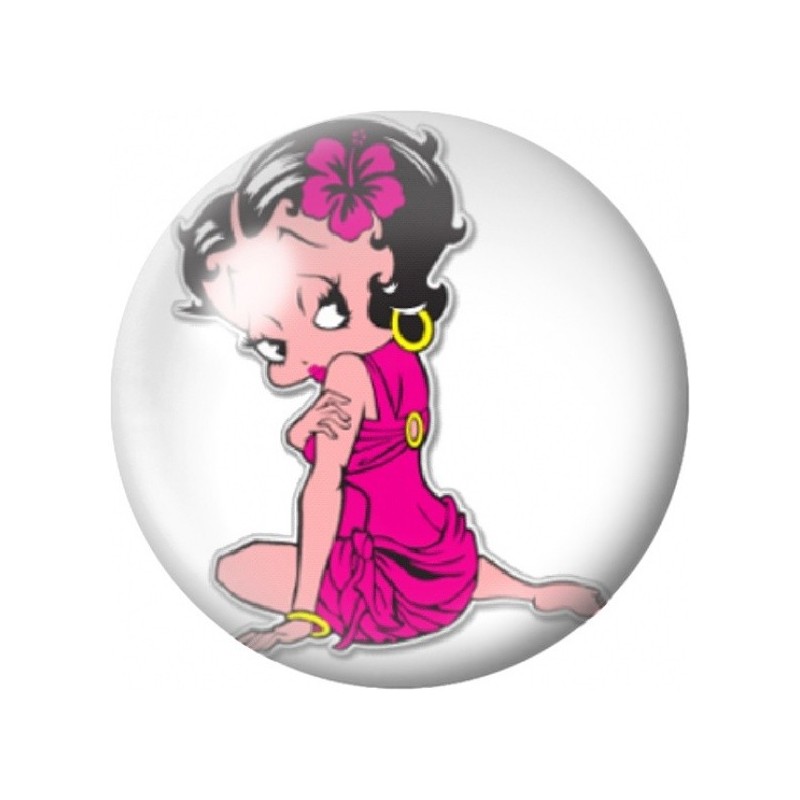 Cabochon en Verre Illustré Betty Boop en Robe Rose 12 à 25mm