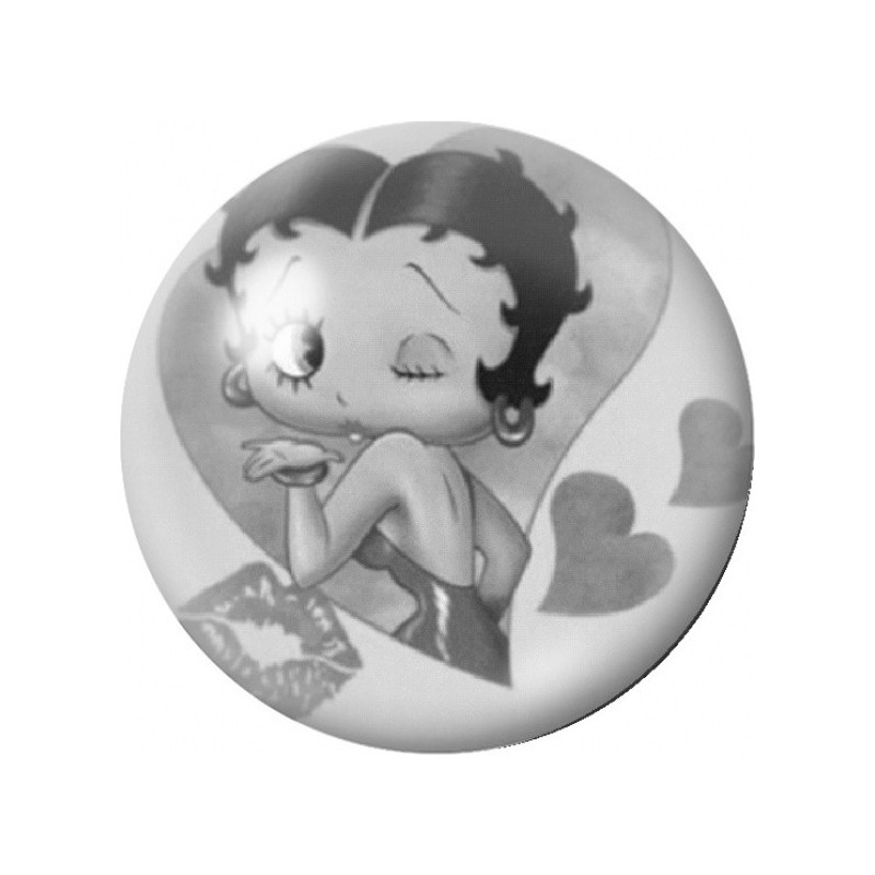 Cabochon en Verre Illustré Betty Boop Noir et Blanc 12 à 25mm