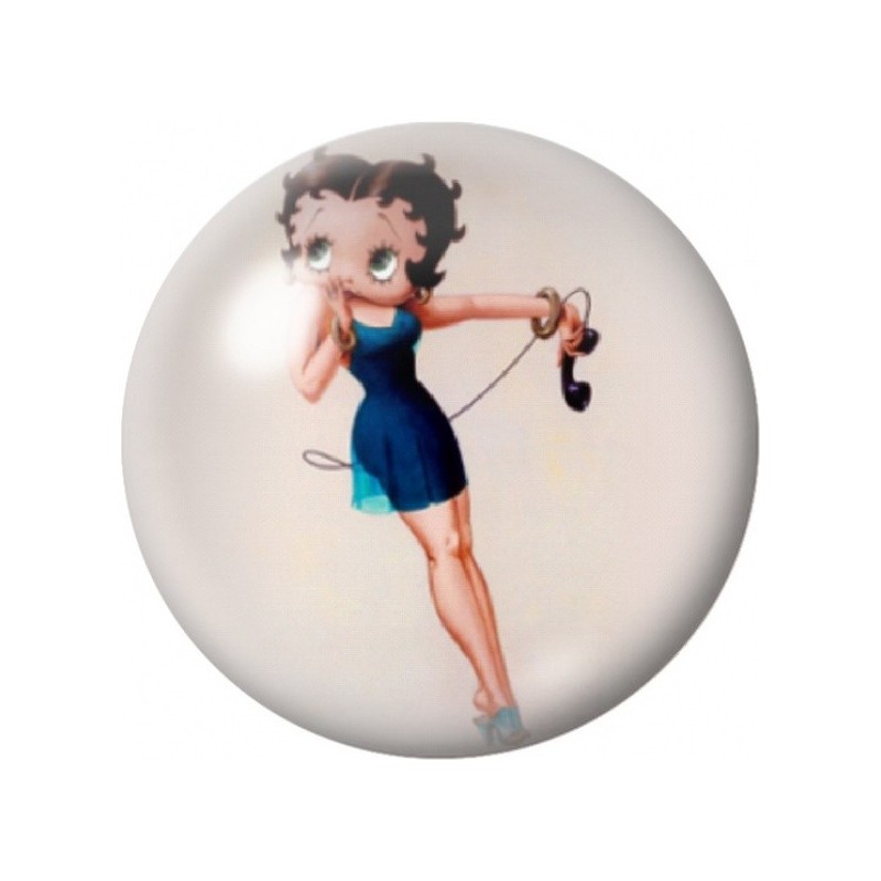 Cabochon en Verre Illustré Betty Boop en Robe Bleue 12 à 25mm