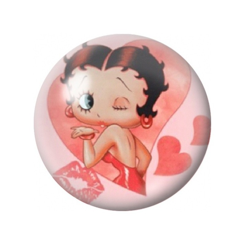 Cabochon en Verre Illustré Betty Boop Baiser et Cœurs 12 à 25mm