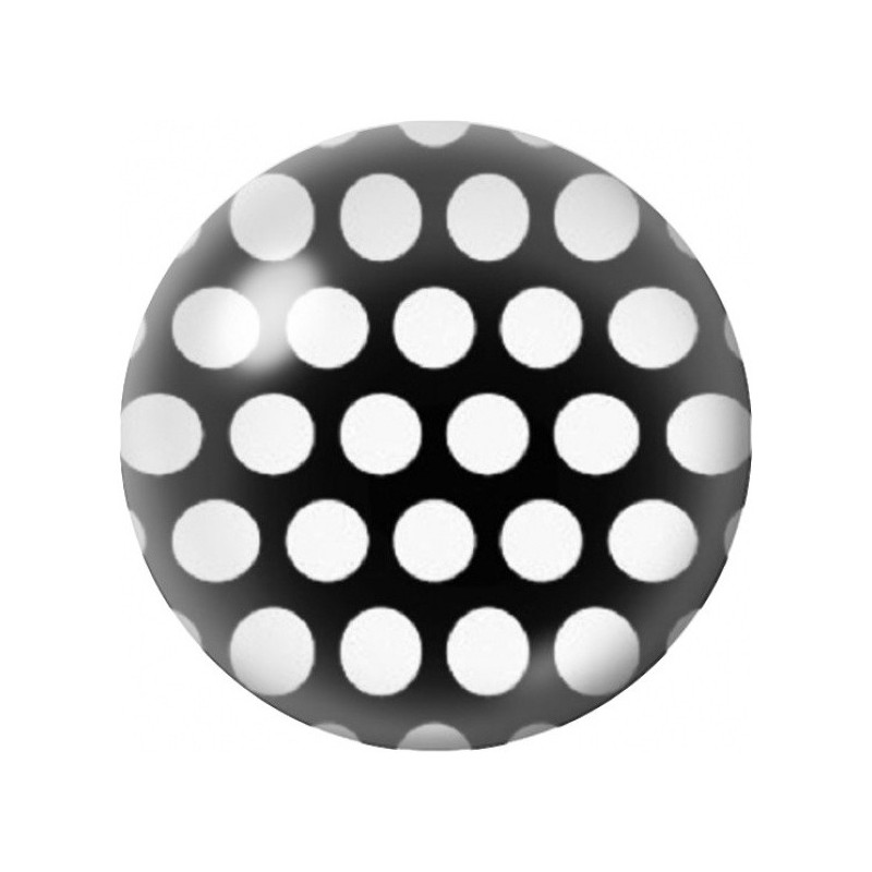 Cabochon en Verre Illustré Gros Pois Blancs sur Noir 12 à 25mm