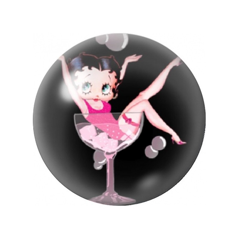Cabochon en Verre Illustré Betty Boop dans un Verre à Cocktail 12 à 25mm