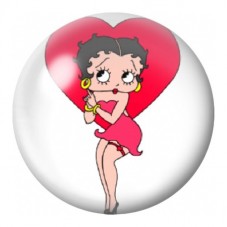 Cabochon en Verre Illustré Betty Boop au Cœur Rose 12 à 25mm pour la Création de Bijoux Fantaisie - DIY