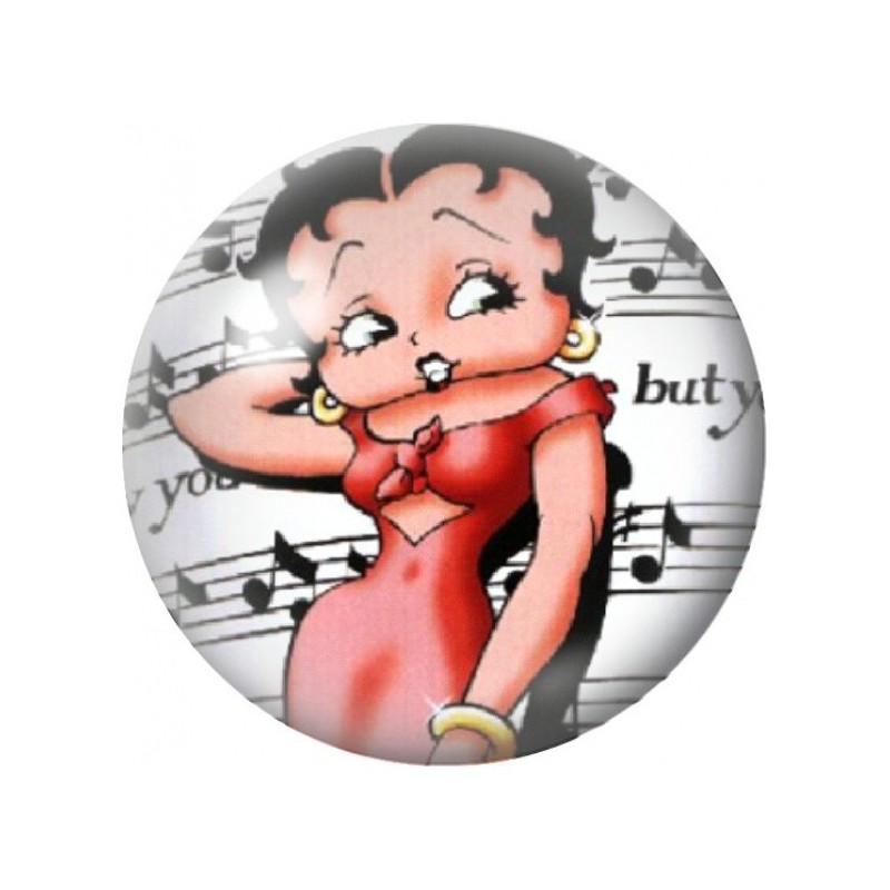 Cabochon en Verre Illustré Betty Boop sur Partition 12 à 25mm