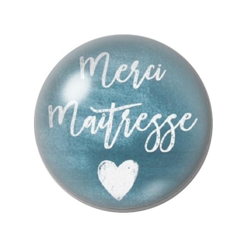 Cabochon en Verre Illustré Merci Maîtresse sur Bleu Ardoise 12 à 25mm