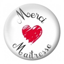 Cabochon en Verre Illustré Merci Maîtresse Cœur Rouge 12 à 25mm pour la Création de Bijoux Fantaisie - DIY