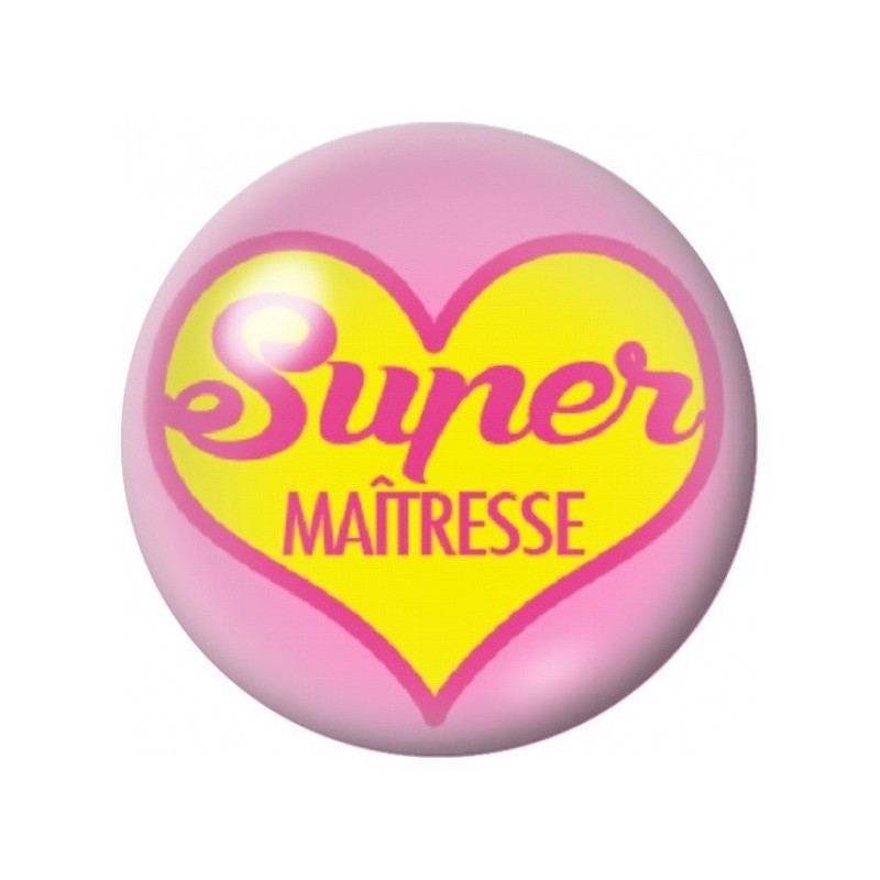 Cabochon en Verre Illustré Super Maîtresse au Cœur Jaune 12 à 25mm