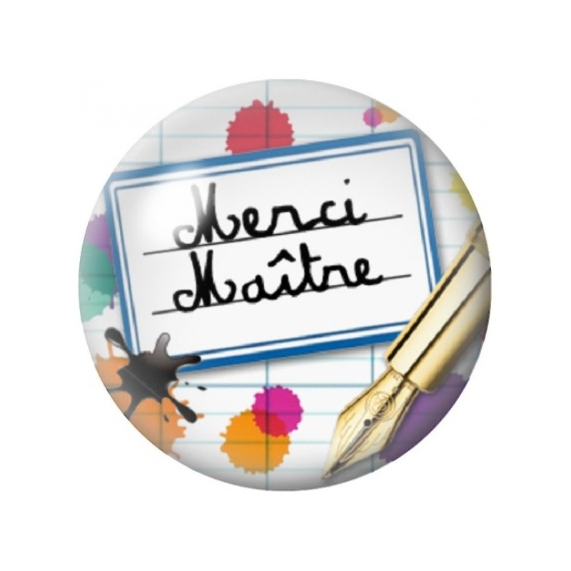 Cabochon en Verre Illustré Merci Maître au Pinceau 12 à 25mm