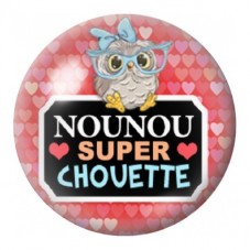 Cabochon en Verre Illustré Nounou Super Chouette aux Cœurs 12 à 25mm pour la Création de Bijoux Fantaisie - DIY