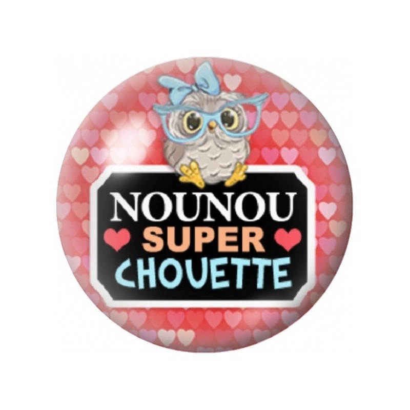 Cabochon en Verre Illustré Nounou Super Chouette aux Cœurs 12 à 25mm