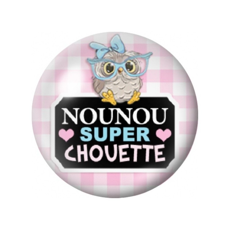 Cabochon en Verre Illustré Nounou Super Chouette Vichy Rose 12 à 25mm