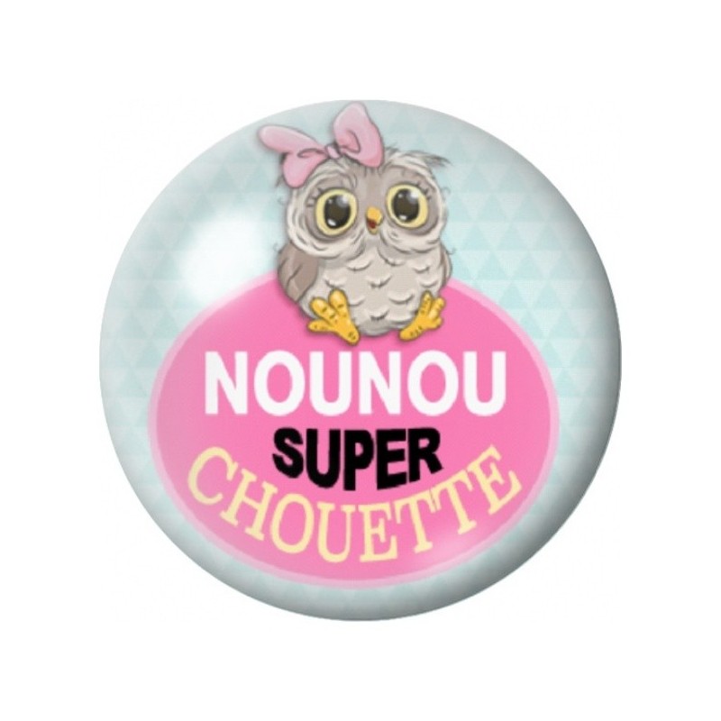 Cabochon en Verre Illustré Nounou Super Chouette sur Bleu 12 à 25mm