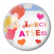 Cabochon en Verre Illustré Merci ATSEM au Ballon Rouge 12 à 25mm pour la Création de Bijoux Fantaisie - DIY