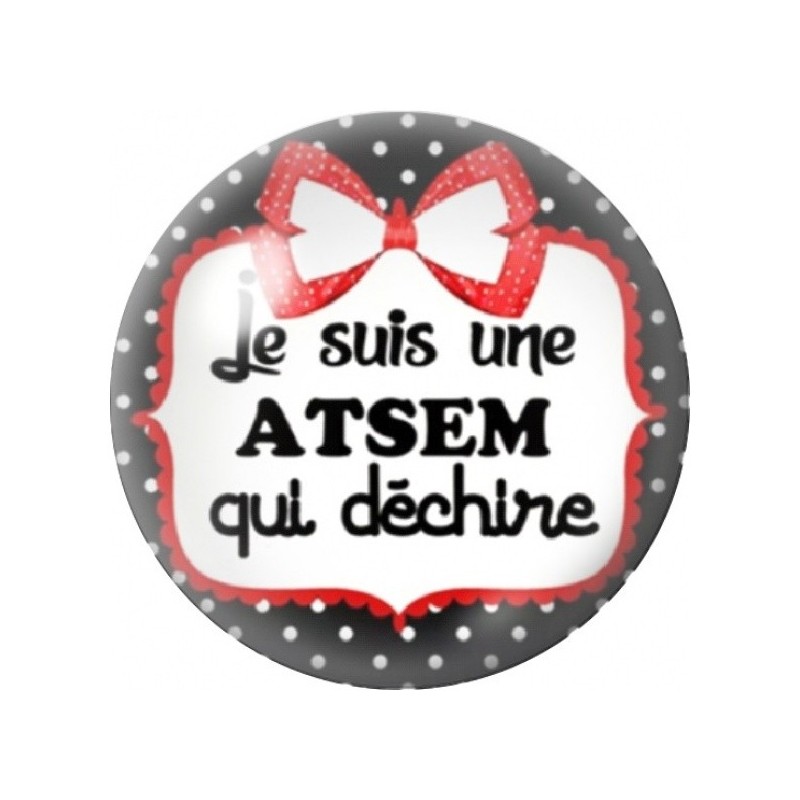 Cabochon en Verre Illustré ATSEM qui Déchire au Nœud Rouge 12 à 25mm