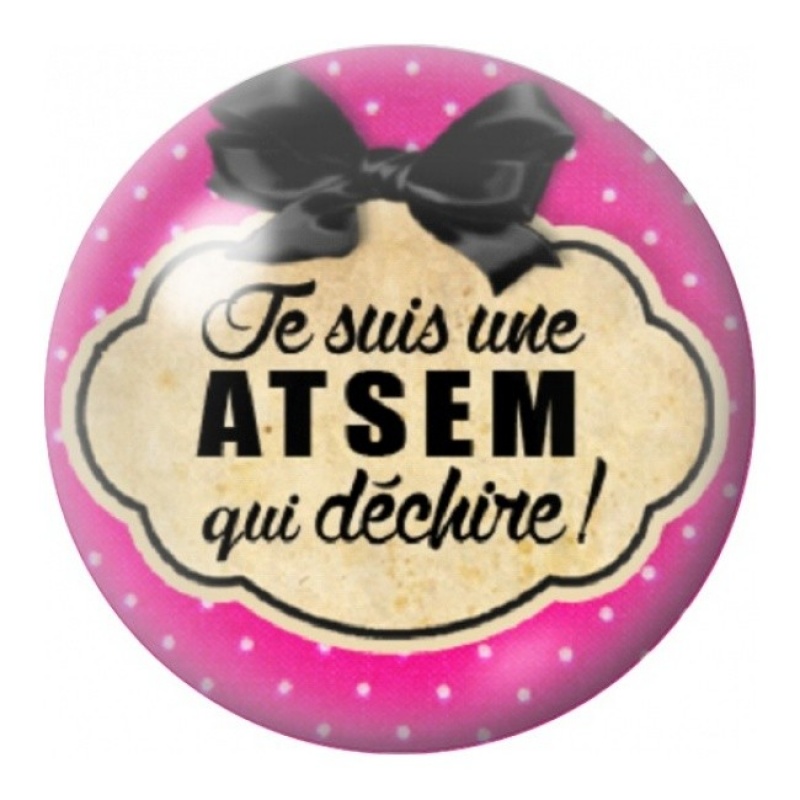 Cabochon en Verre Illustré ATSEM qui Déchire en Rose 12 à 25mm