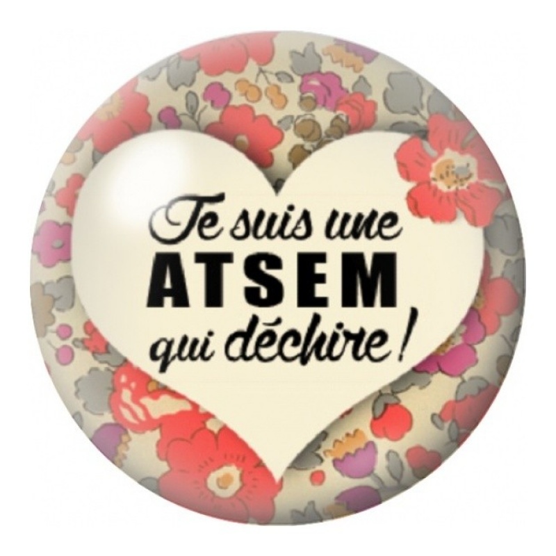 Cabochon en Verre Illustré ATSEM qui Déchire Cœur Fleuri 12 à 25mm