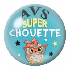 Cabochon en Verre Illustré AVS Super Chouette sur Bleu 12 à 25mm pour la Création de Bijoux Fantaisie - DIY