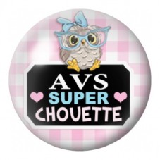 Cabochon en Verre Illustré AVS Super Chouette Vichy Rose 12 à 25mm pour la Création de Bijoux Fantaisie - DIY