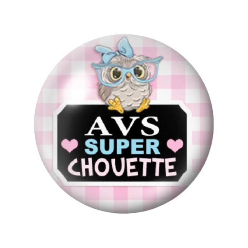 Cabochon en Verre Illustré AVS Super Chouette Vichy Rose 12 à 25mm