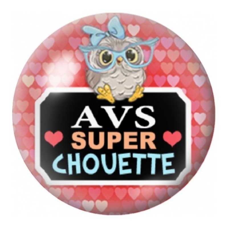 Cabochon en Verre Illustré AVS Super Chouette aux Cœurs 12 à 25mm