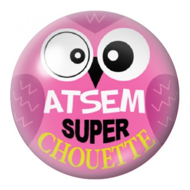 Cabochon en Verre Illustré ATSEM Super Chouette Rose 12 à 25mm