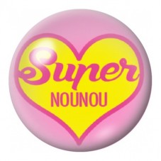 Cabochon en Verre Illustré Super Nounou au Cœur Jaune 12 à 25mm pour la Création de Bijoux Fantaisie - DIY