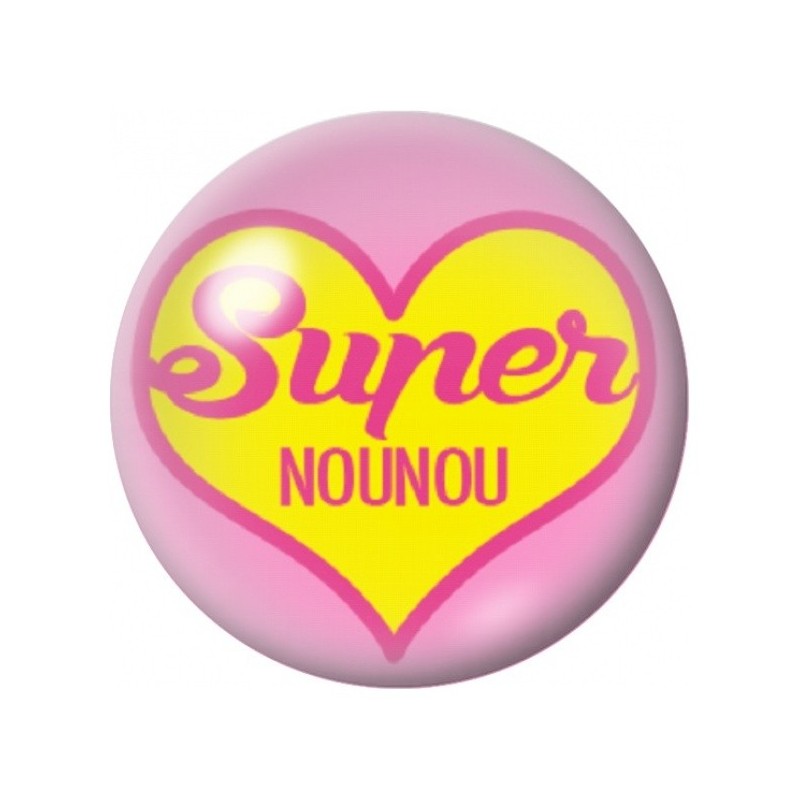 Cabochon en Verre Illustré Super Nounou au Cœur Jaune 12 à 25mm